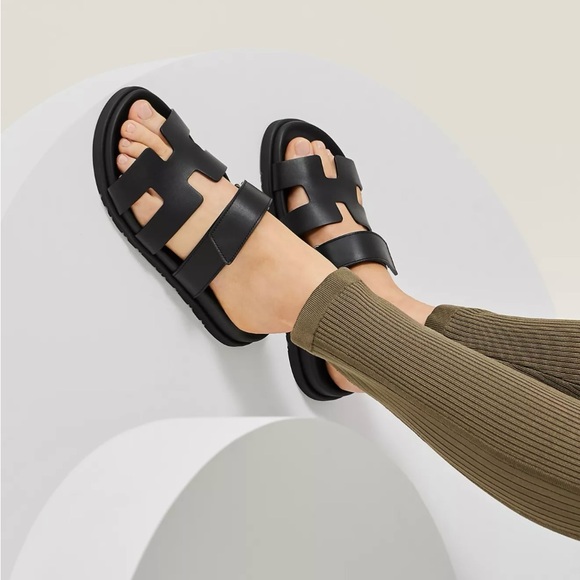 Hermes  Black Chypre Sandals 36.5 - Picture 1 of 10